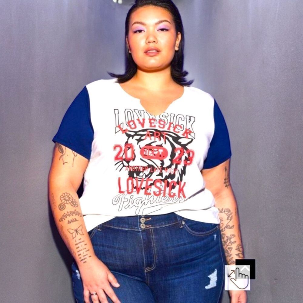 TORRID Plus Size Cotton Notch Neck Color Block Print Tee 2X